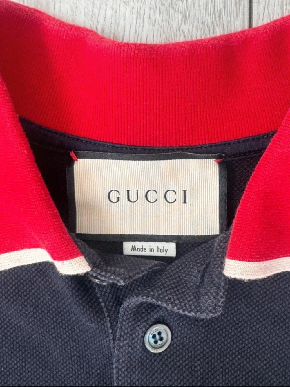 Gucci Black Polo with Red Contrast Collar and White Trim